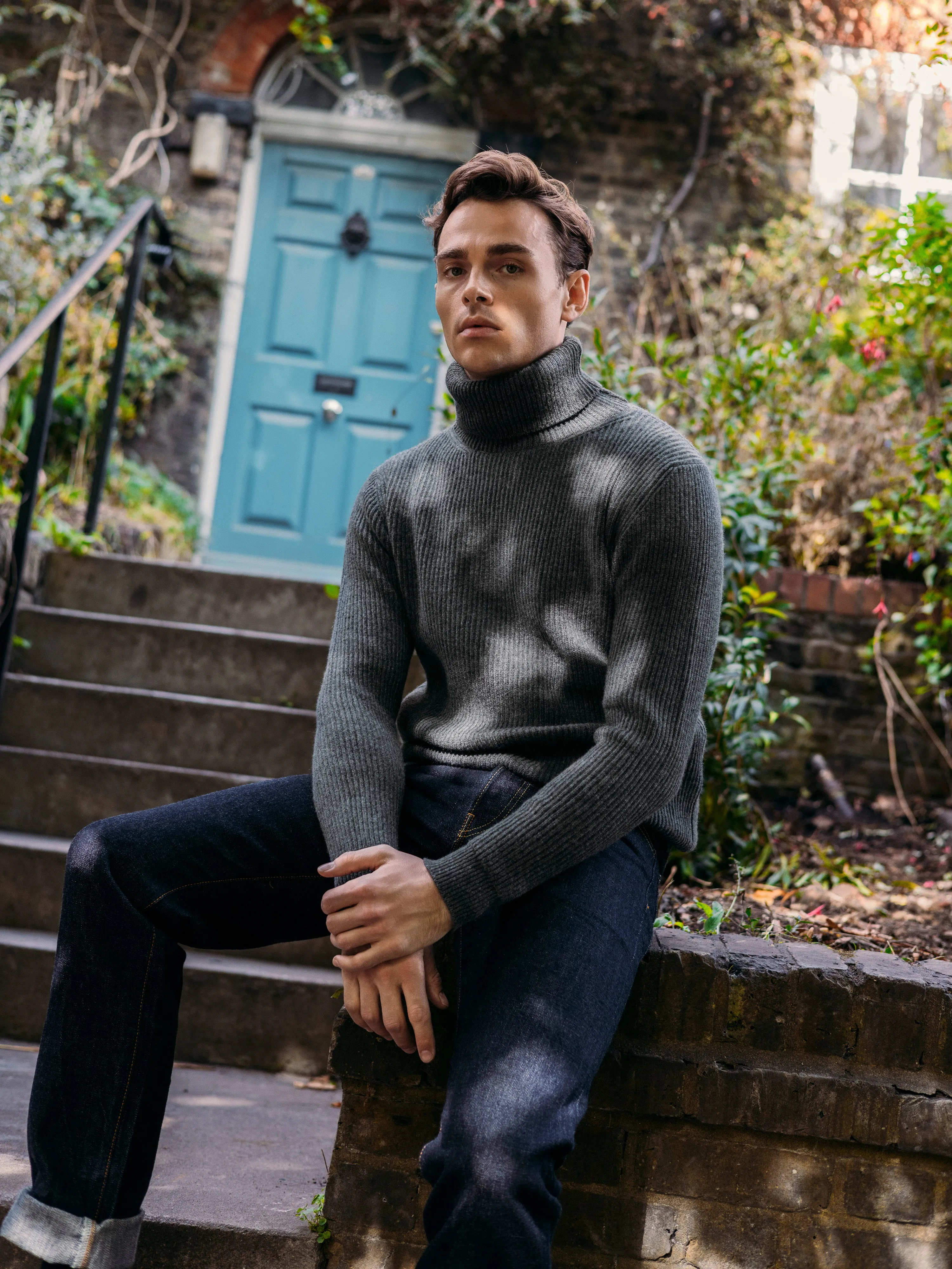 Cashmere ribbed submariner rollneck in grey mélange