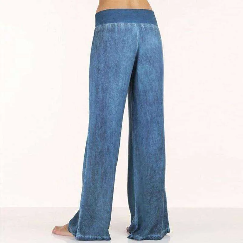 Casual Elastic High Waist Denim Wide Leg Pants