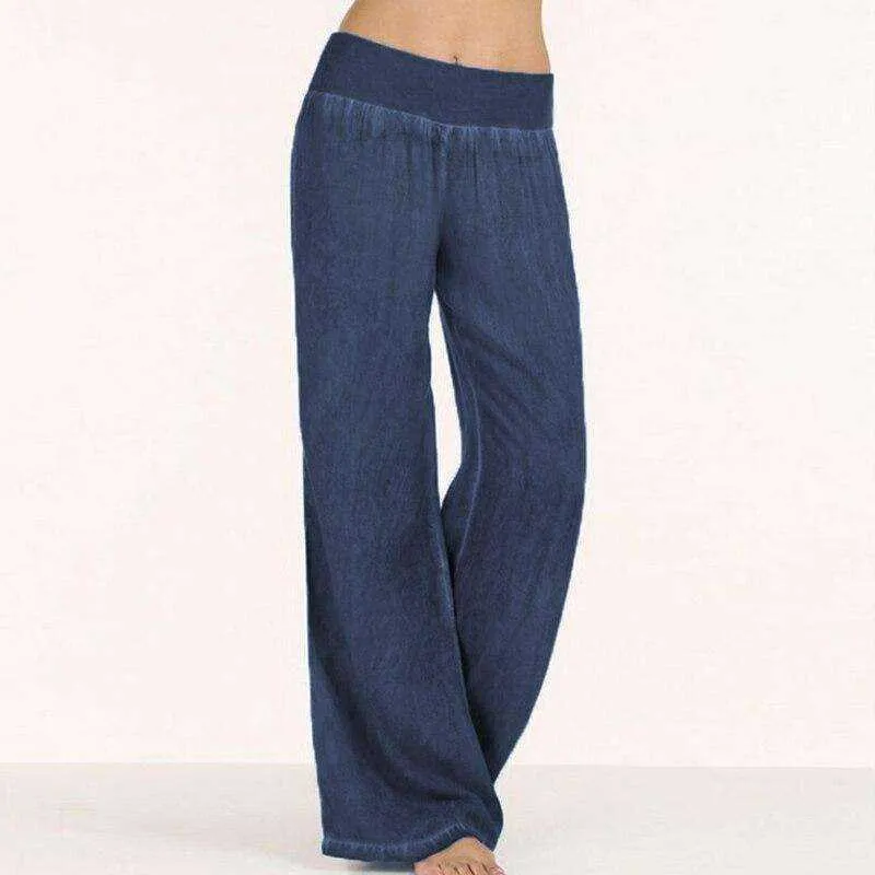 Casual Elastic High Waist Denim Wide Leg Pants