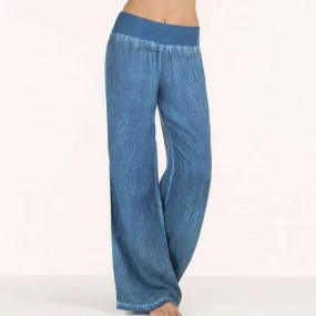 Casual Elastic High Waist Denim Wide Leg Pants
