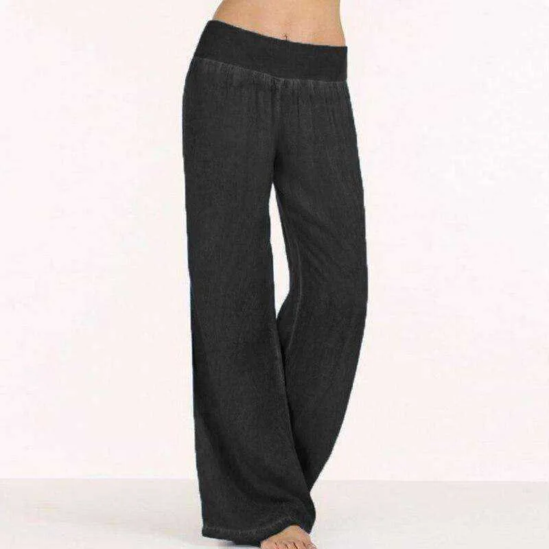 Casual Elastic High Waist Denim Wide Leg Pants