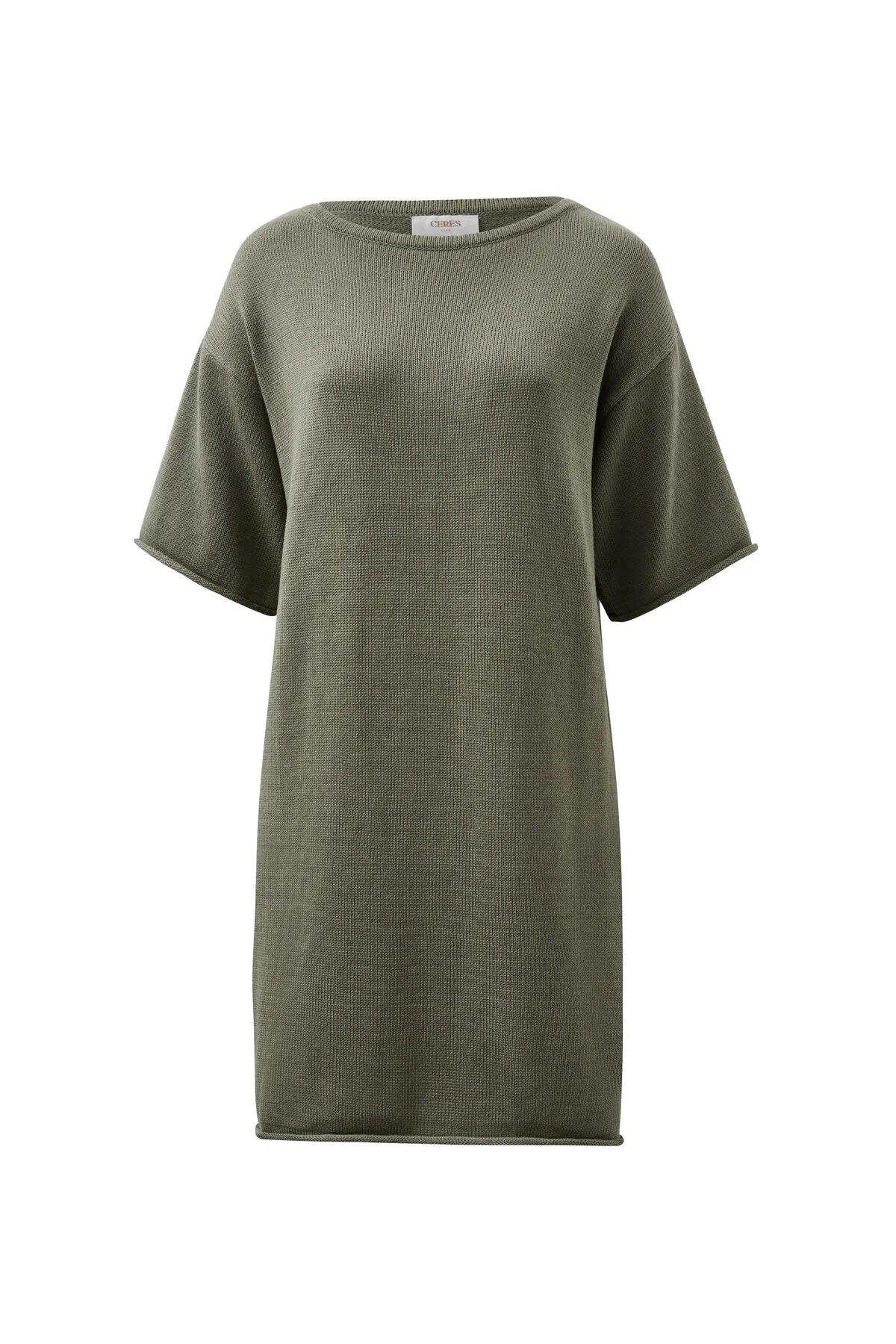 Ceres Life Short Sleeve Boxy Knit Dress - moss green