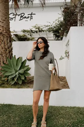 Ceres Life Short Sleeve Boxy Knit Dress - moss green