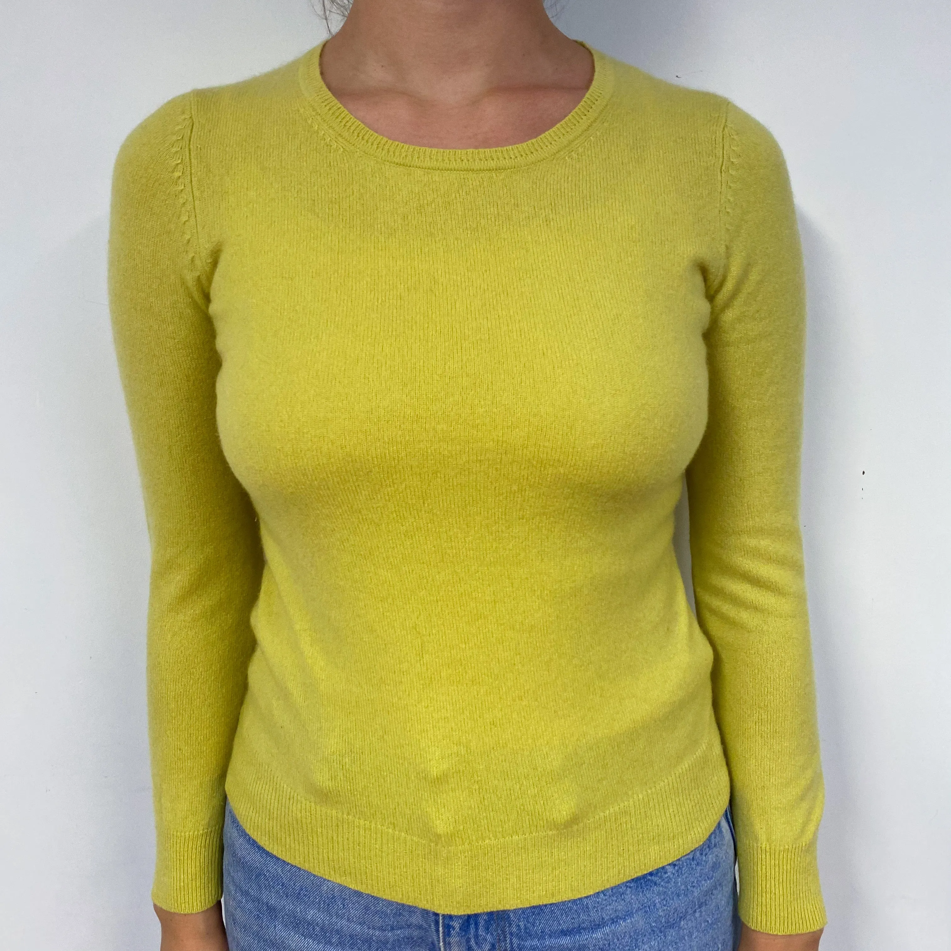 Chartreuse Yellow Cashmere Crew Neck Jumper Small
