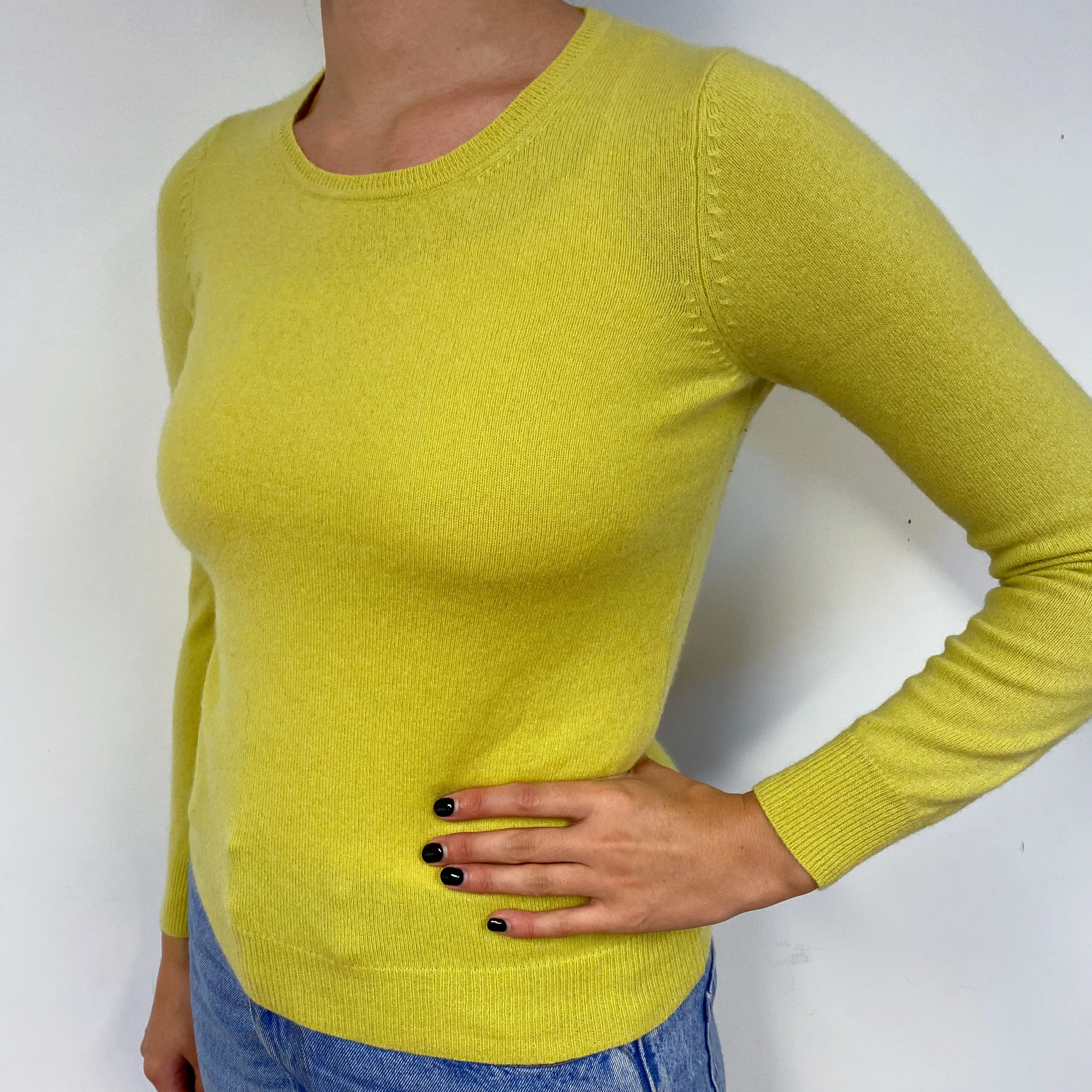 Chartreuse Yellow Cashmere Crew Neck Jumper Small