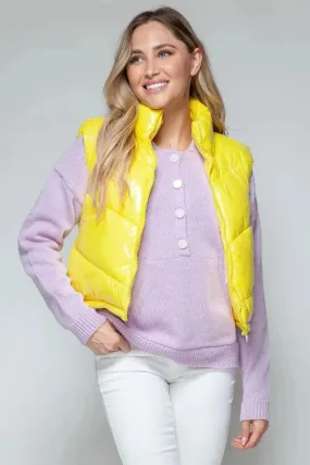 Chic Quilted Turtleneck Zip Vest with Shiny Finish