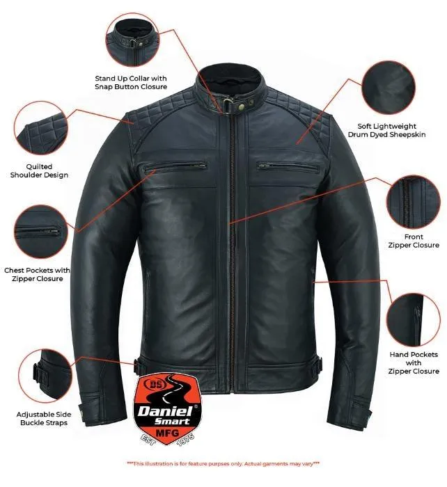 Classic Charm Men's Sheepskin Leather Jacket with Snap Button Collar
