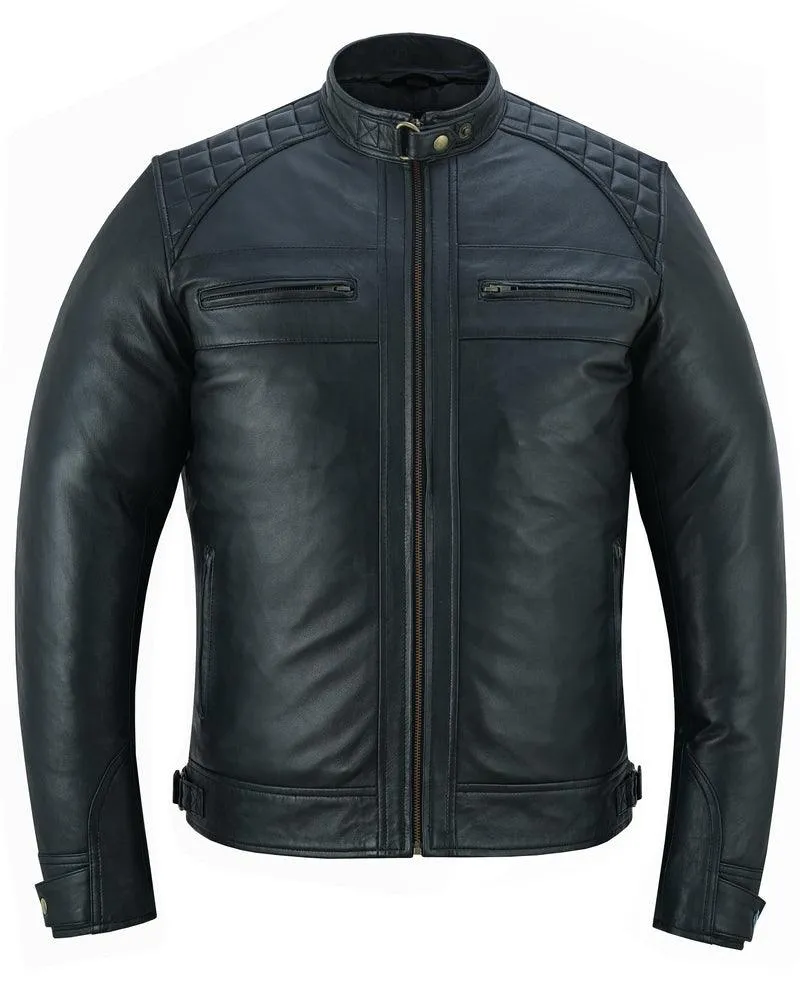 Classic Charm Men's Sheepskin Leather Jacket with Snap Button Collar