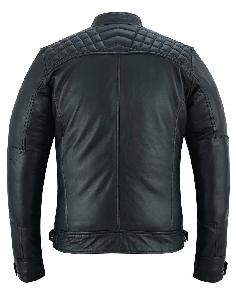 Classic Charm Men's Sheepskin Leather Jacket with Snap Button Collar