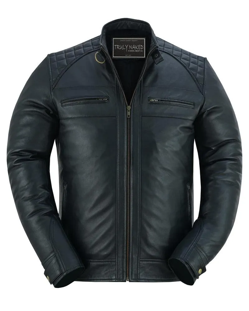 Classic Charm Men's Sheepskin Leather Jacket with Snap Button Collar