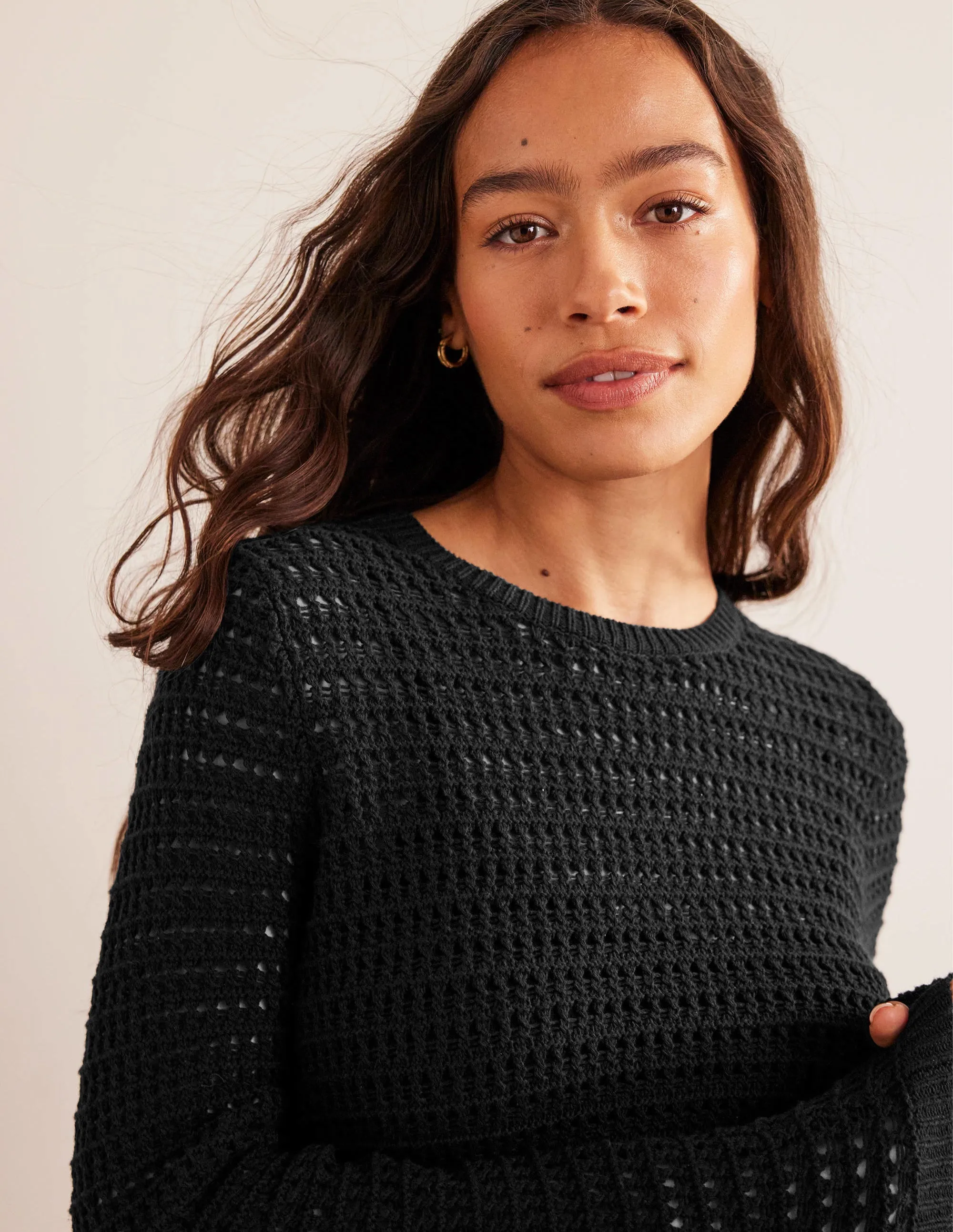 Crochet Knit Dress-Black