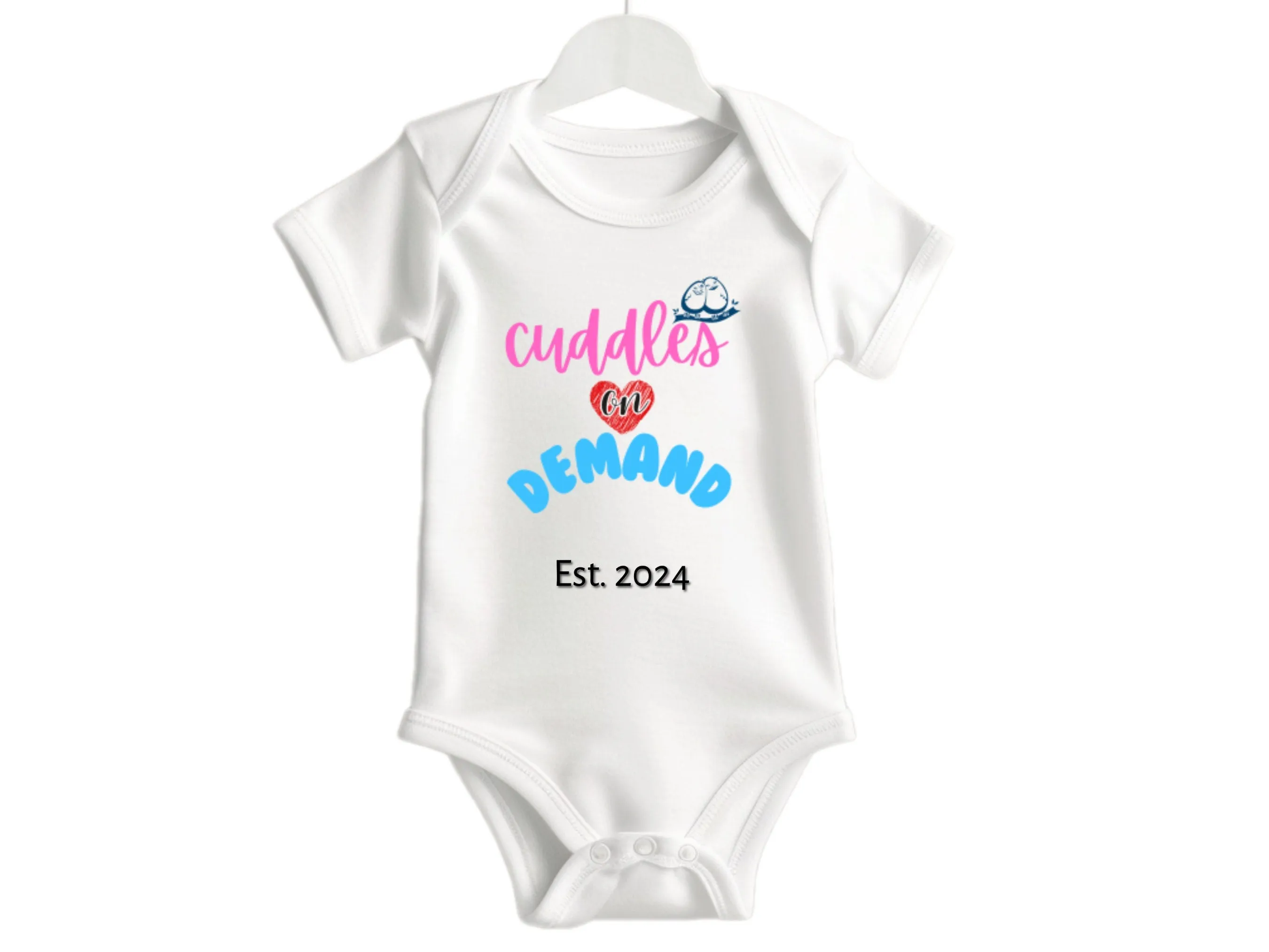 Custom Name with Cuddles on Demand Text Short Sleeve Baby Grow For Baby Girls