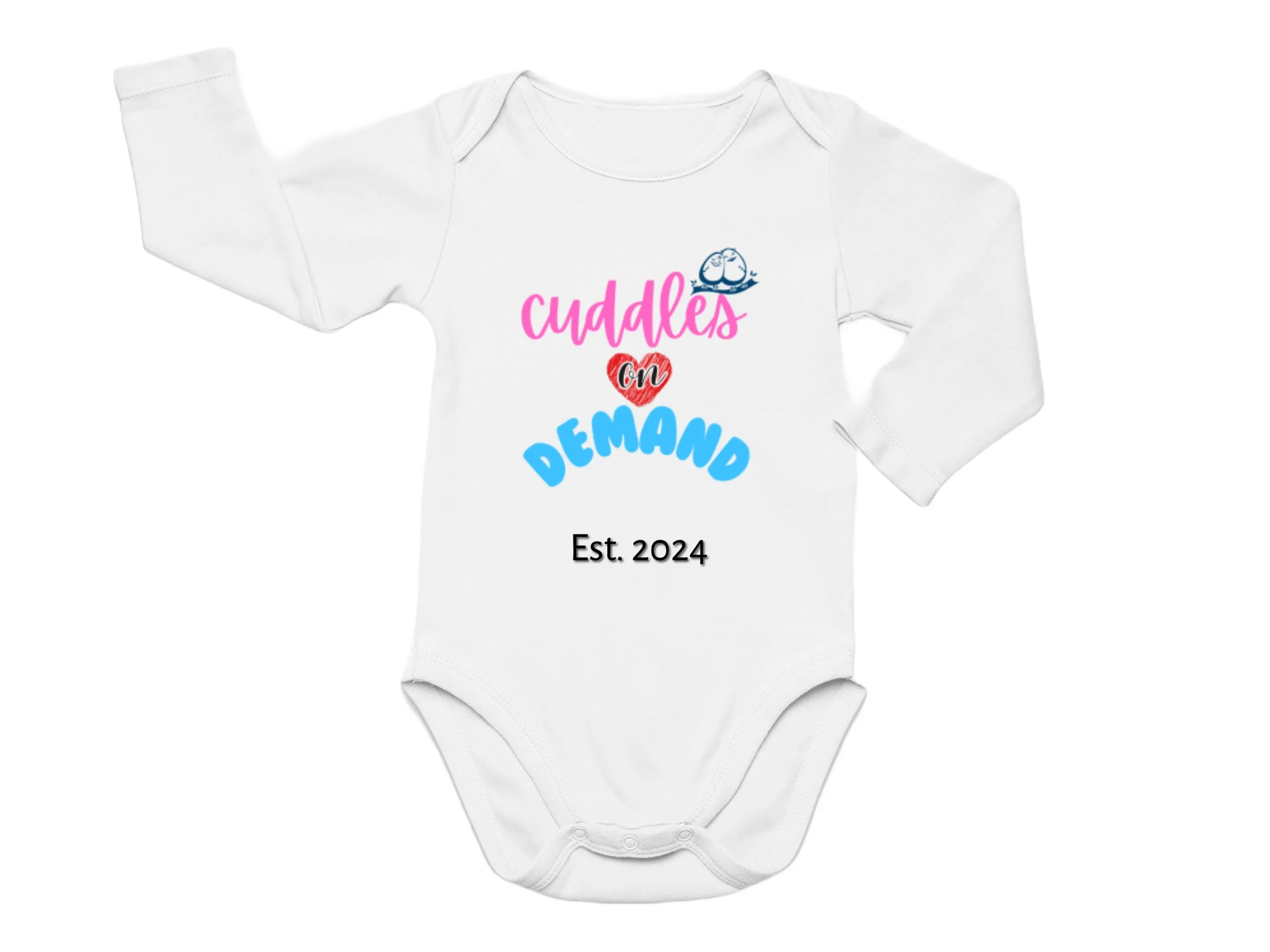 Custom Name with Cuddles on Demand Text Short Sleeve Baby Grow For Baby Girls