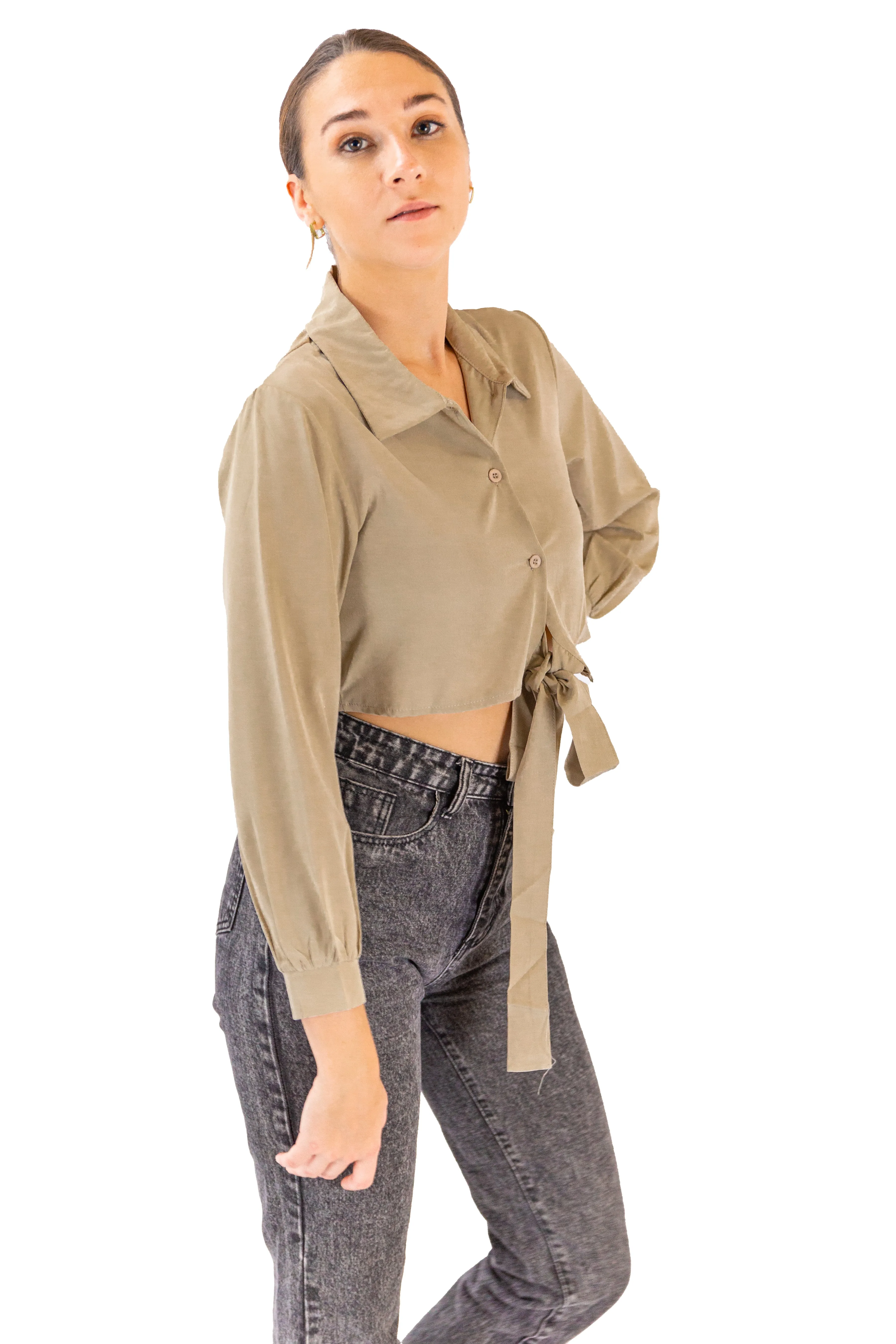 Draped Satin Blouse in Chic Olive