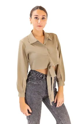 Draped Satin Blouse in Chic Olive