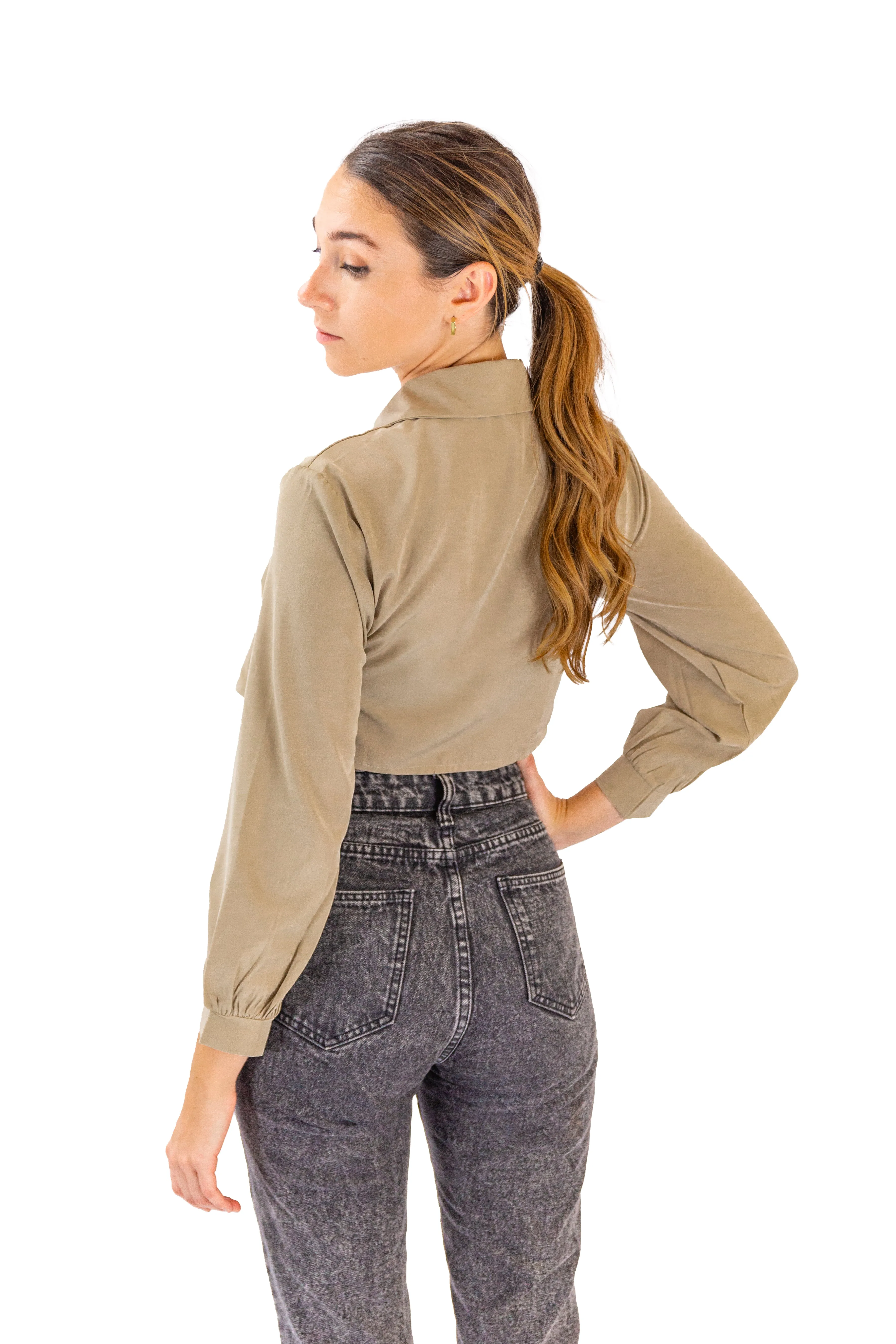 Draped Satin Blouse in Chic Olive