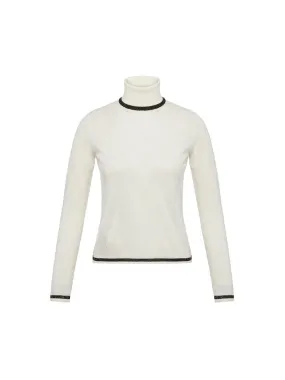 Ecru 100% Wool Key Openwork Patterned Turtleneck Sweater