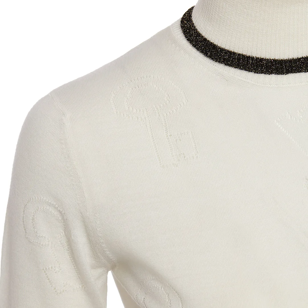 Ecru 100% Wool Key Openwork Patterned Turtleneck Sweater