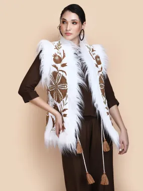Embroidered Faux Fur Vest • Ivory