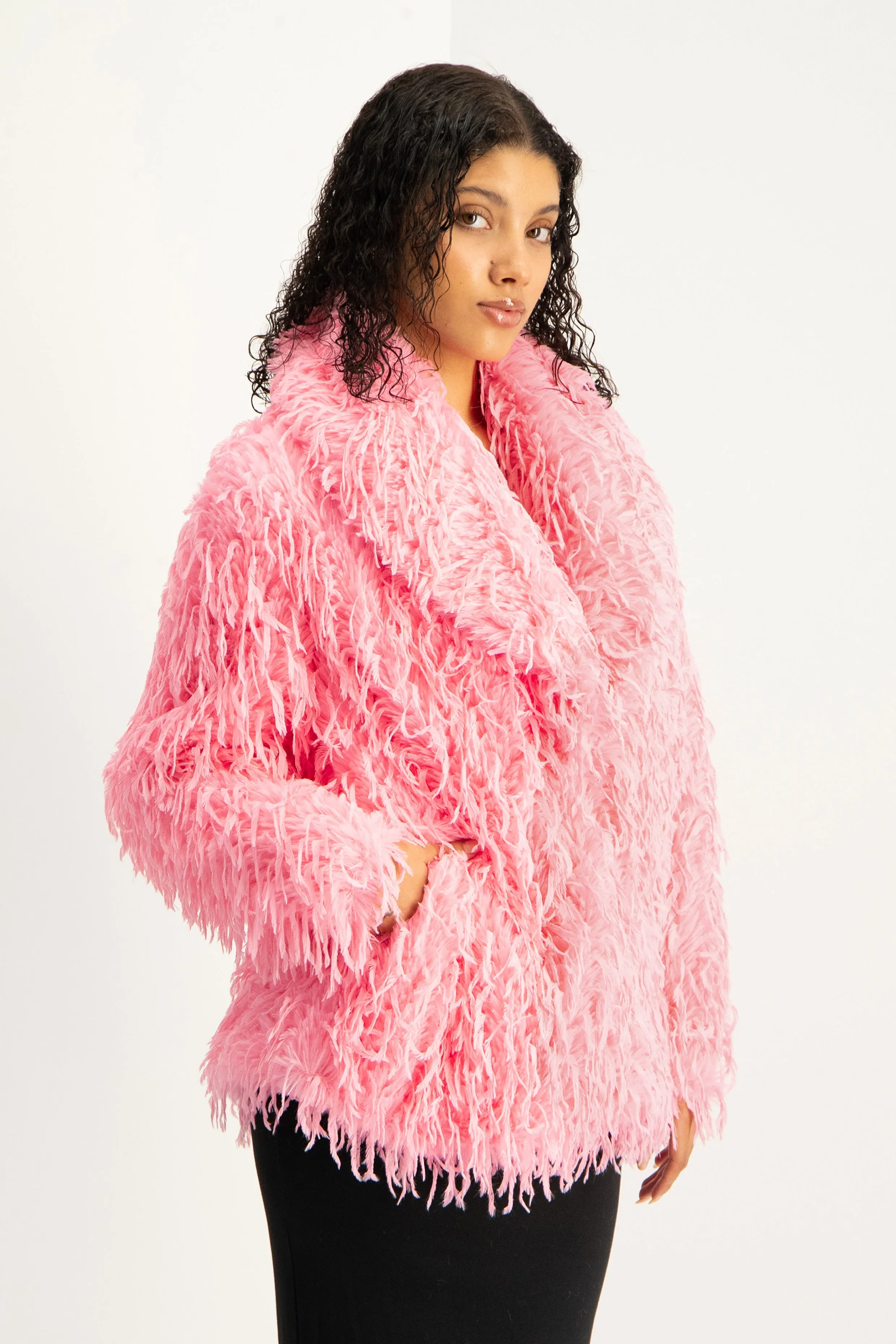 Fancy Faux Fur Coat - Pink