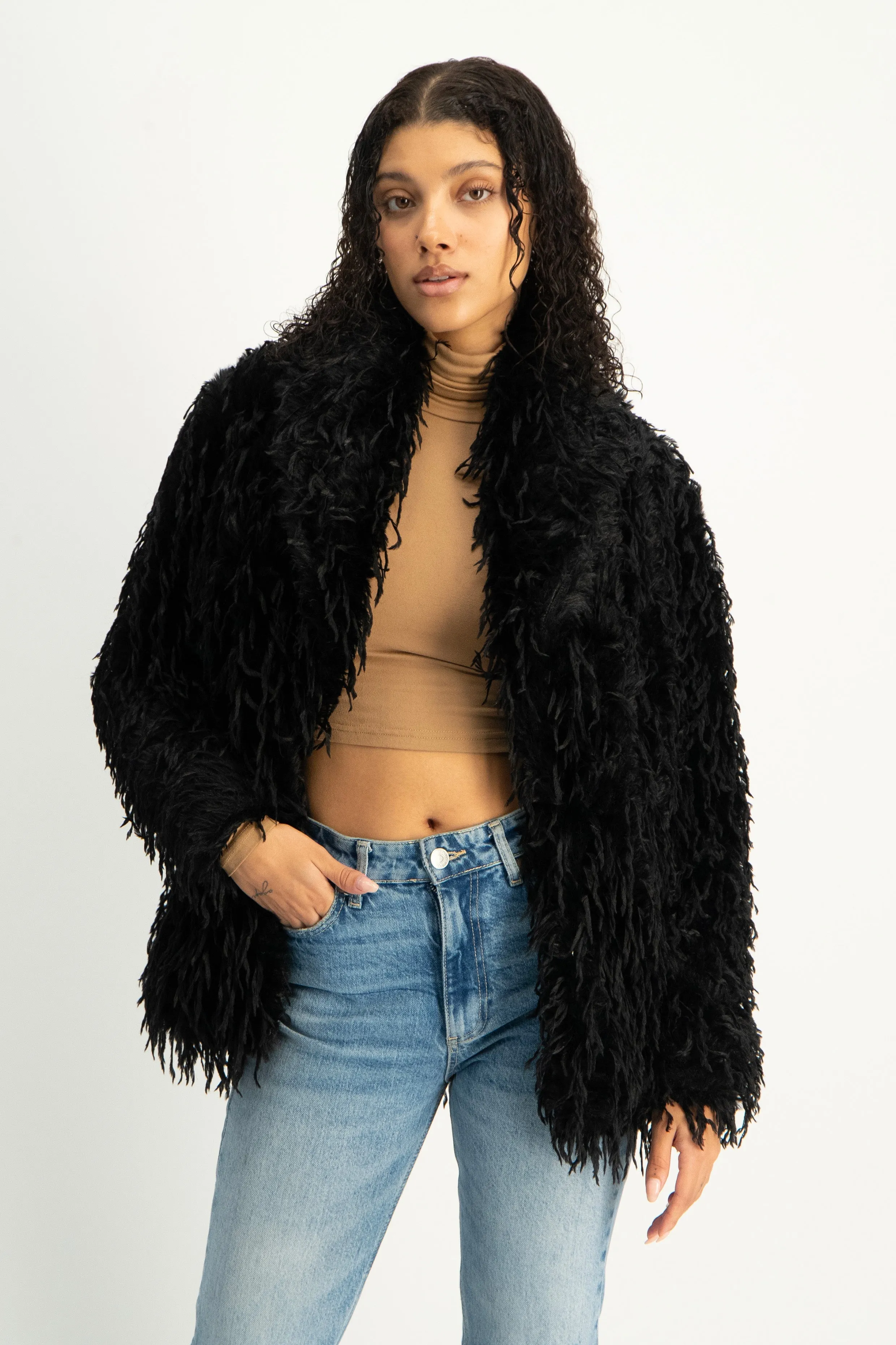 Fancy Faux Fur Coat - Pink