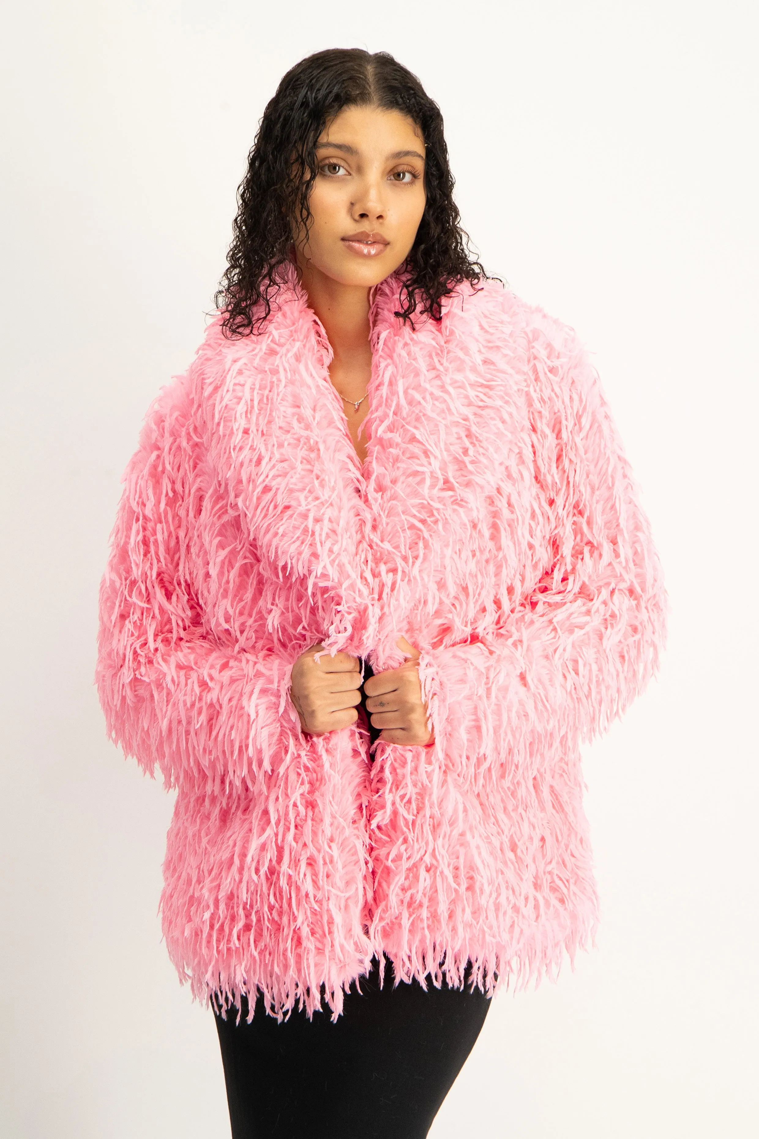 Fancy Faux Fur Coat - Pink