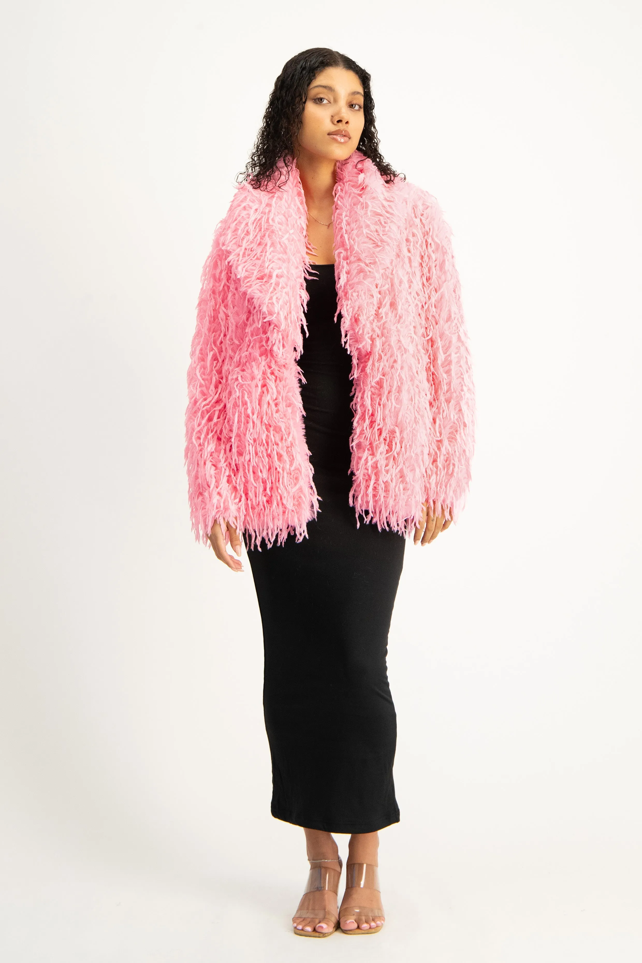 Fancy Faux Fur Coat - Pink