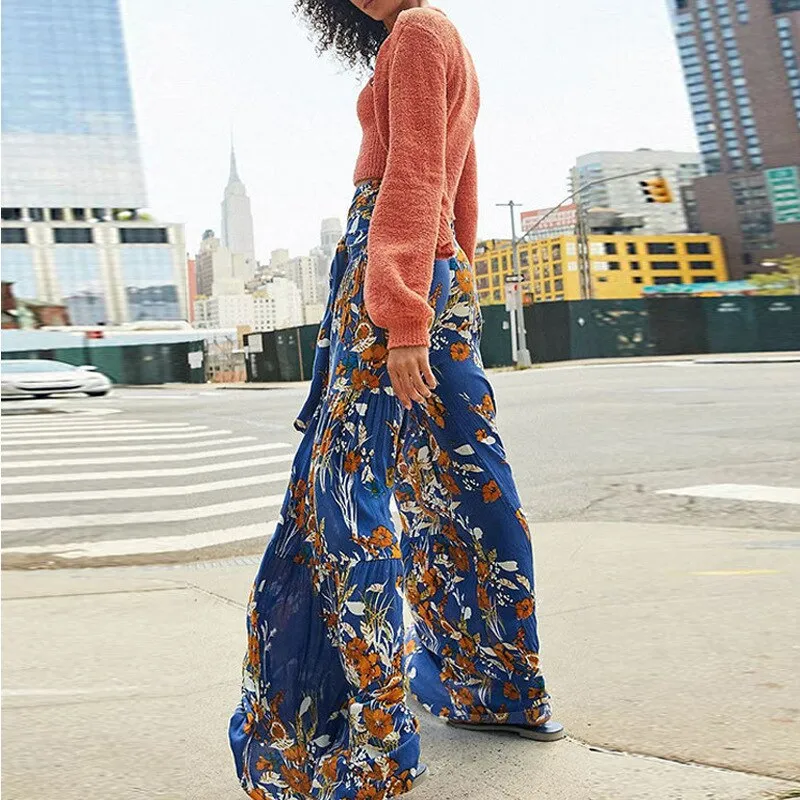 Floral Wide Leg High Waist Pants