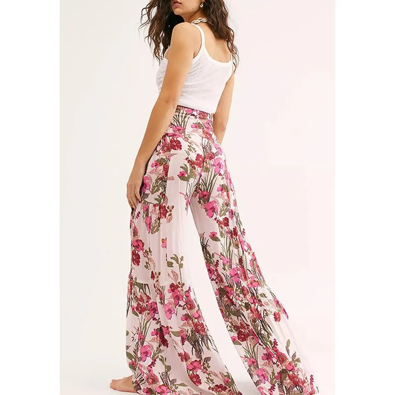Floral Wide Leg High Waist Pants