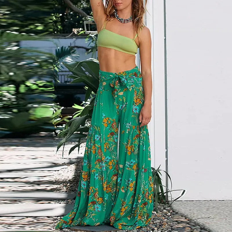 Floral Wide Leg High Waist Pants