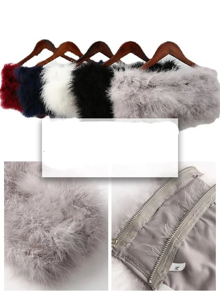 Fur Feather Strapless Bustier Fluffy Corset Tube Top