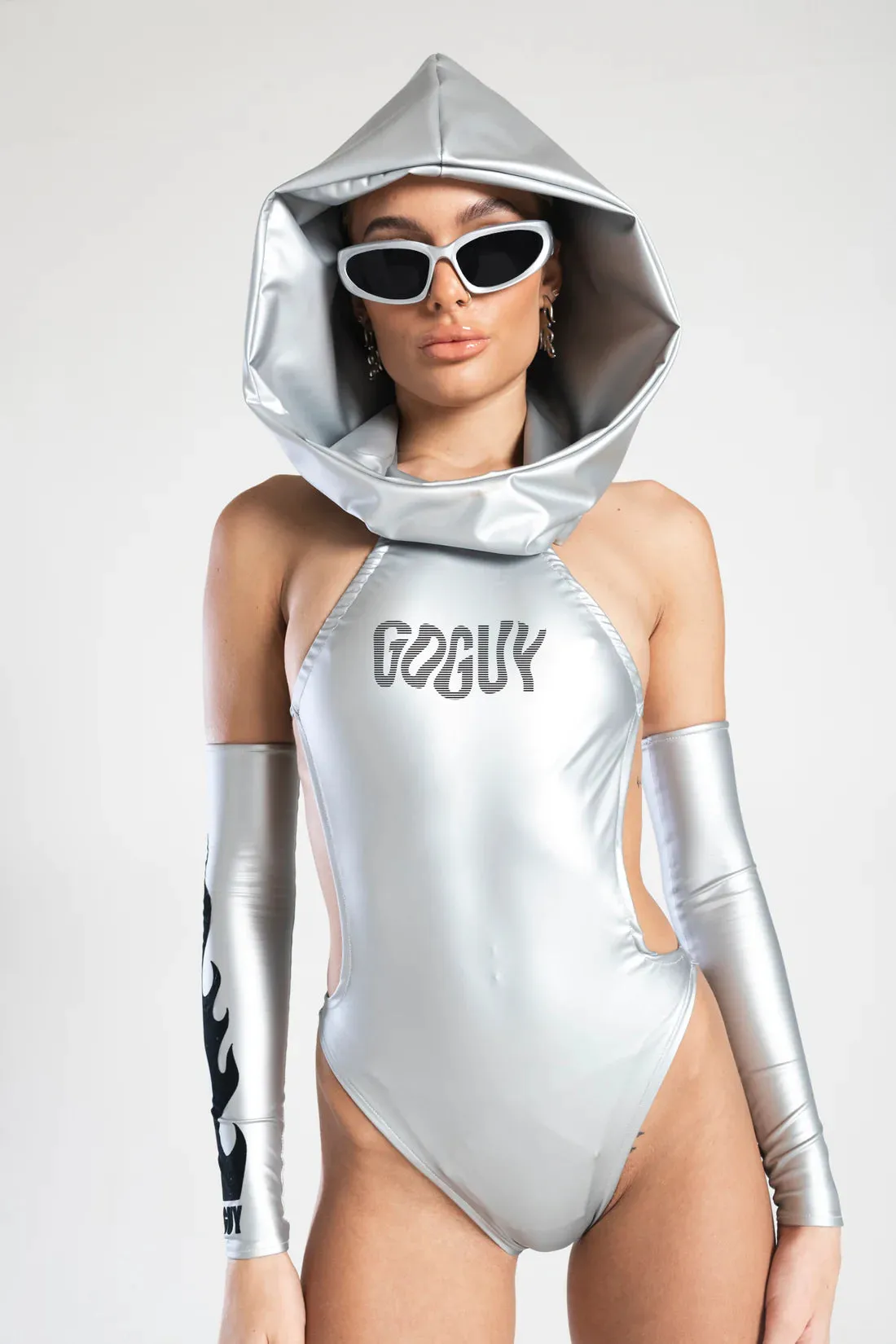 GoGuy - PVC bodysuit met capuchon - Verkrijgbaar in zwart en zilver