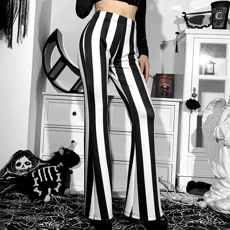 Gothic Striped High Waist Flare Pants