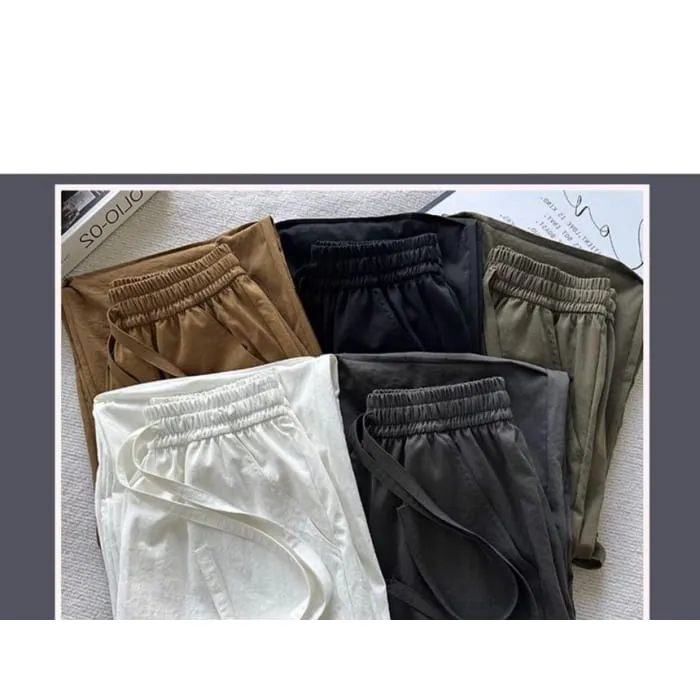 High Rise Drawstring Plain Wide Leg Parachute Cargo Sweatpants