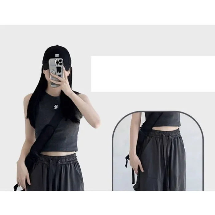High Rise Drawstring Plain Wide Leg Parachute Cargo Sweatpants