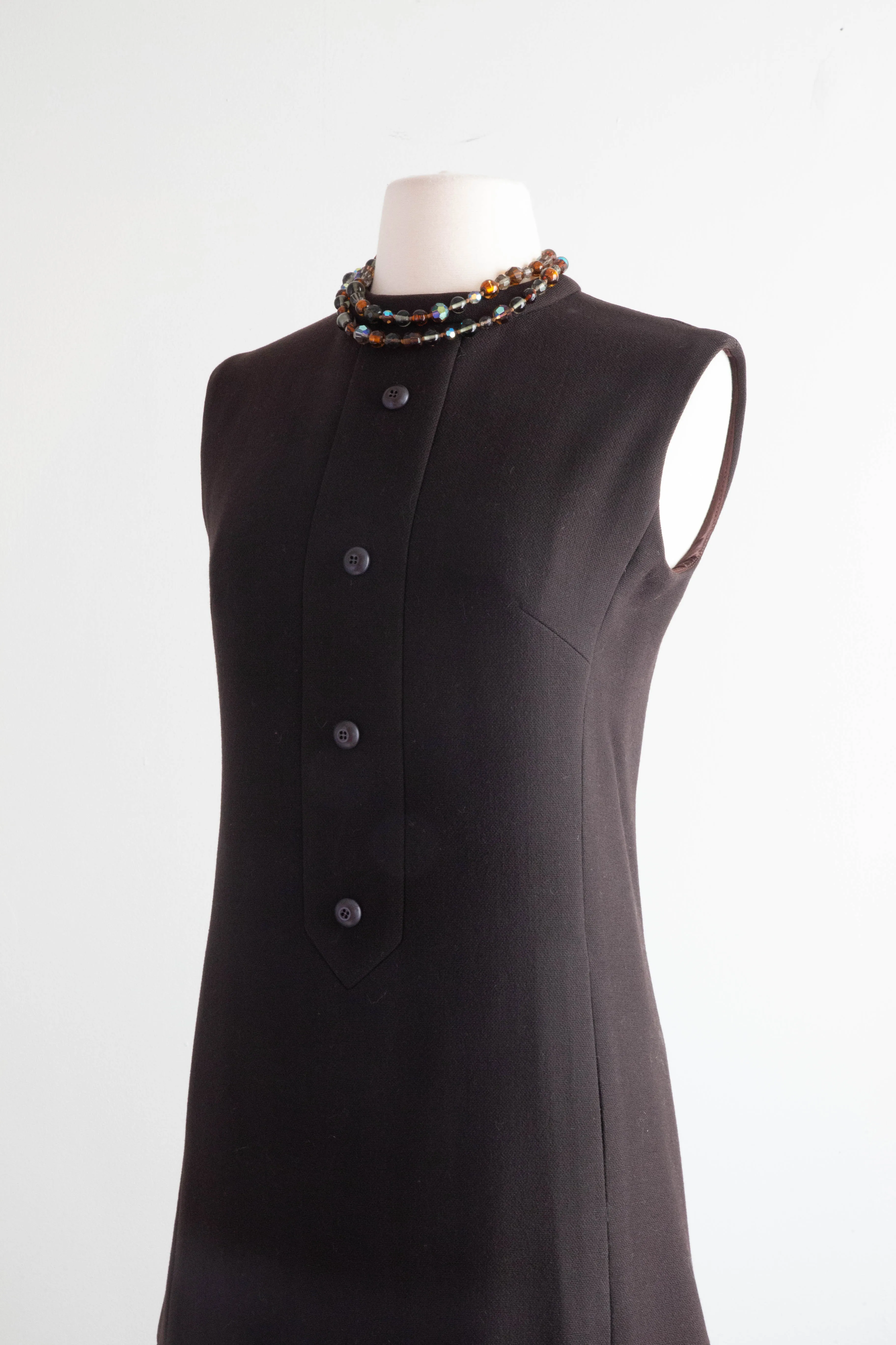 Iconic 1960's Chocolate Wool Dress & Matching Coat With Leopard Print Trim / Small
