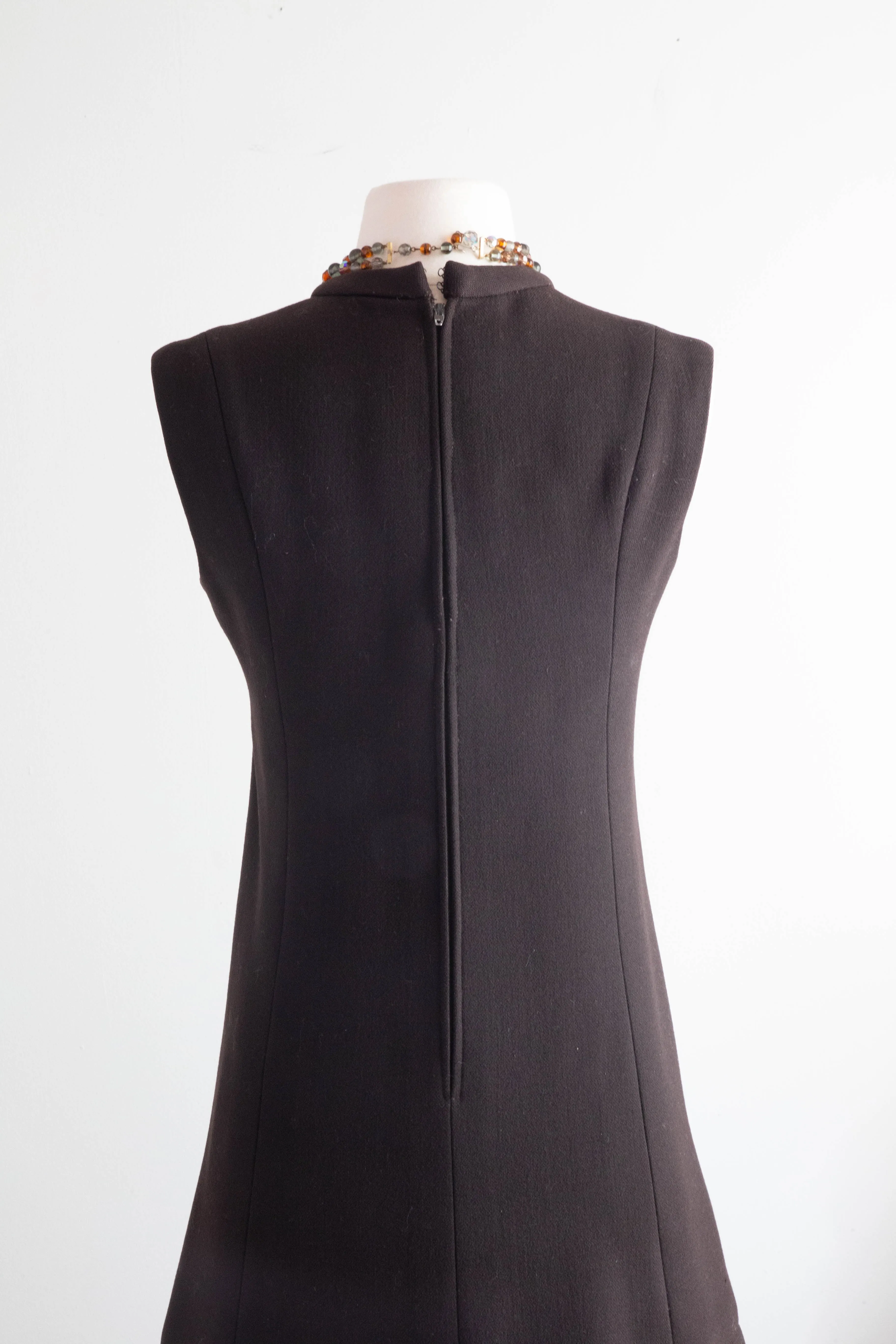 Iconic 1960's Chocolate Wool Dress & Matching Coat With Leopard Print Trim / Small
