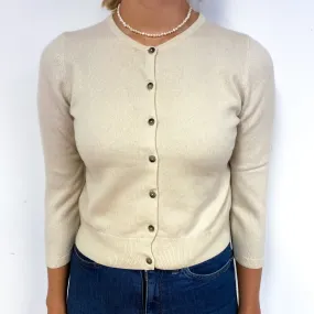 Ivory Cream 3/4 Sleeve Cashmere Cropped Cardigan Small