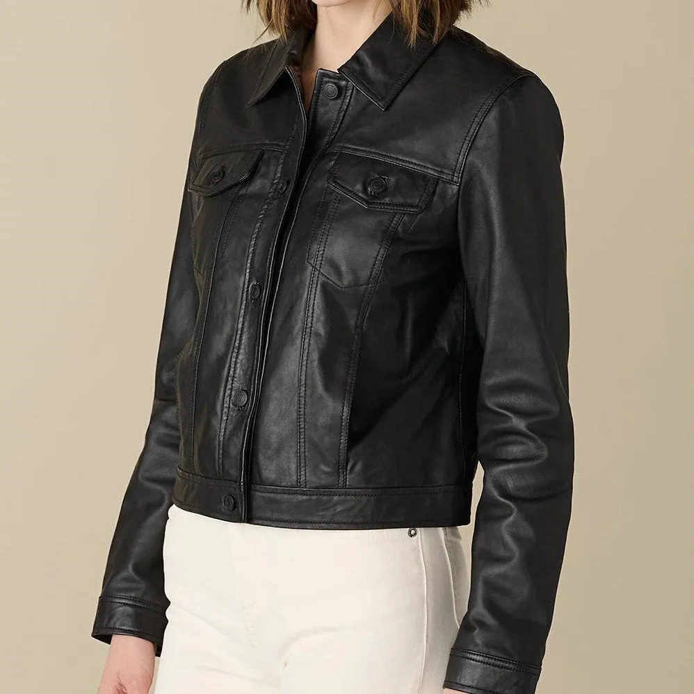 Jean Black Leather Jacket For Women
