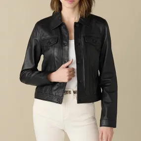 Jean Black Leather Jacket For Women