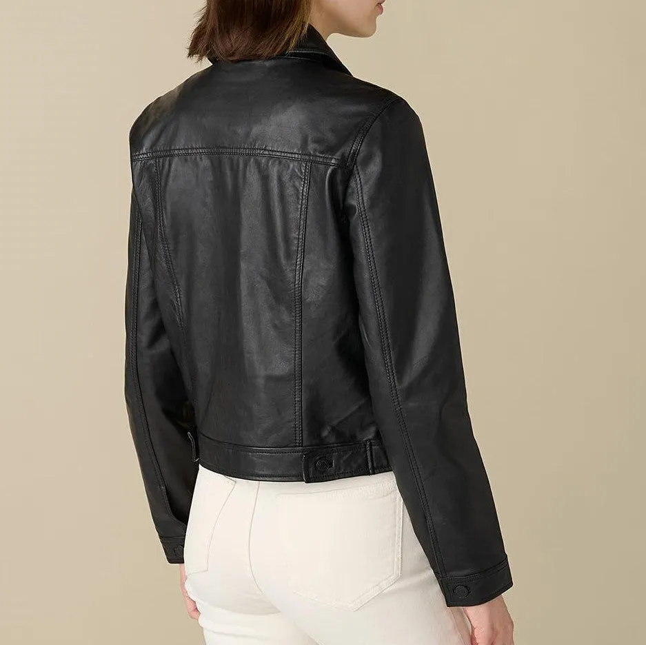 Jean Black Leather Jacket For Women