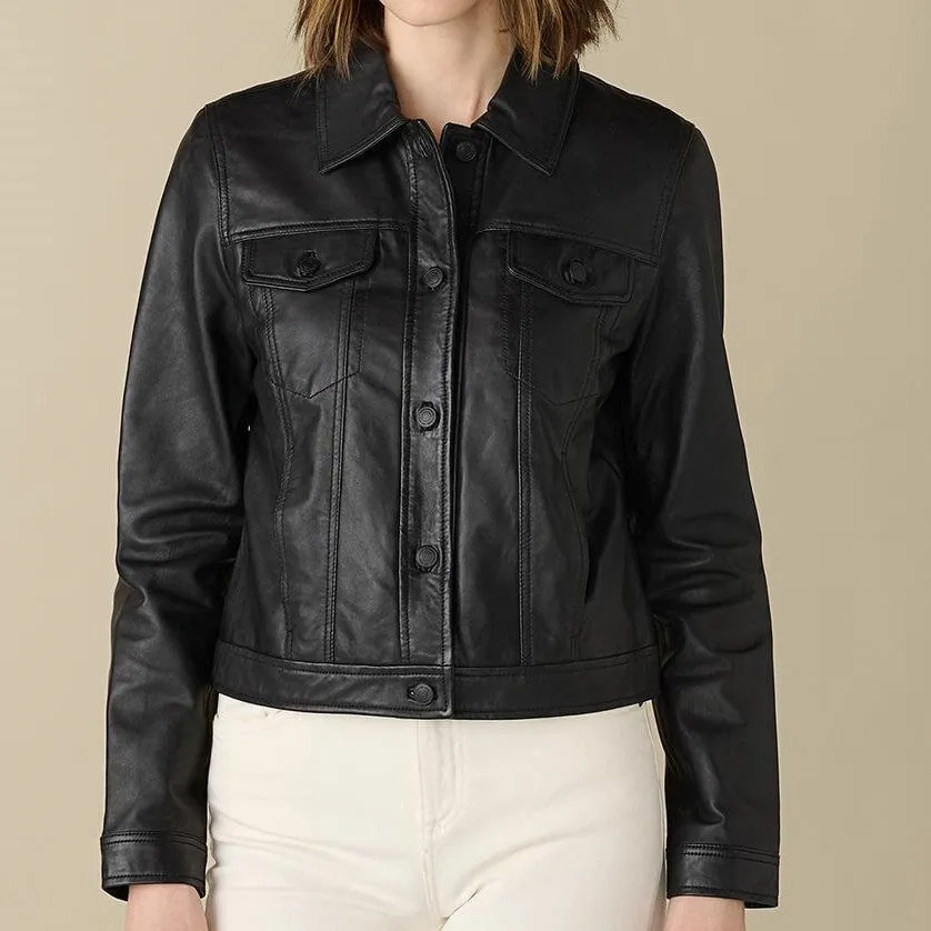 Jean Black Leather Jacket For Women