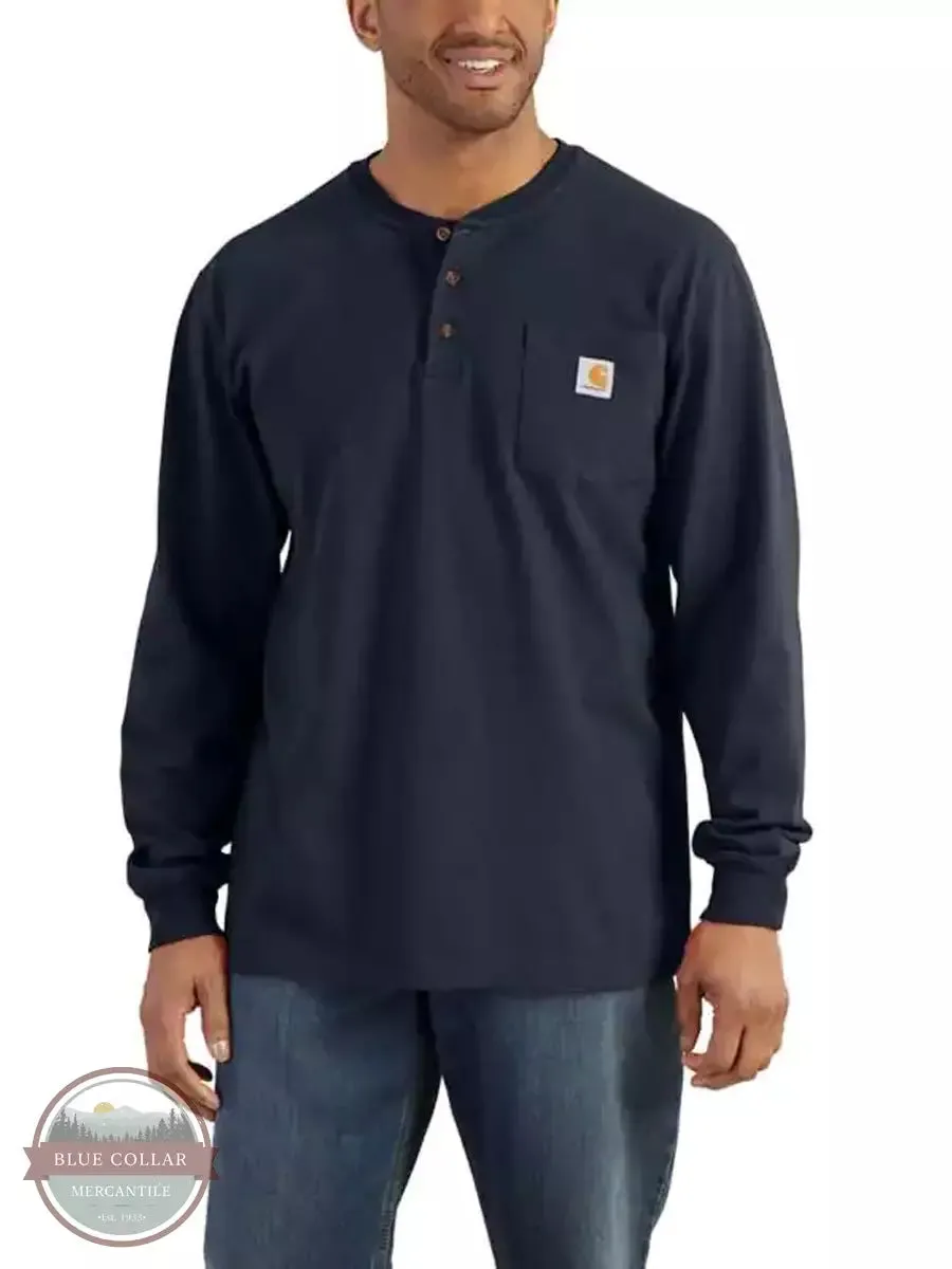 K128 Loose Fit Heavyweight Long Sleeve Pocket Henley T-Shirt