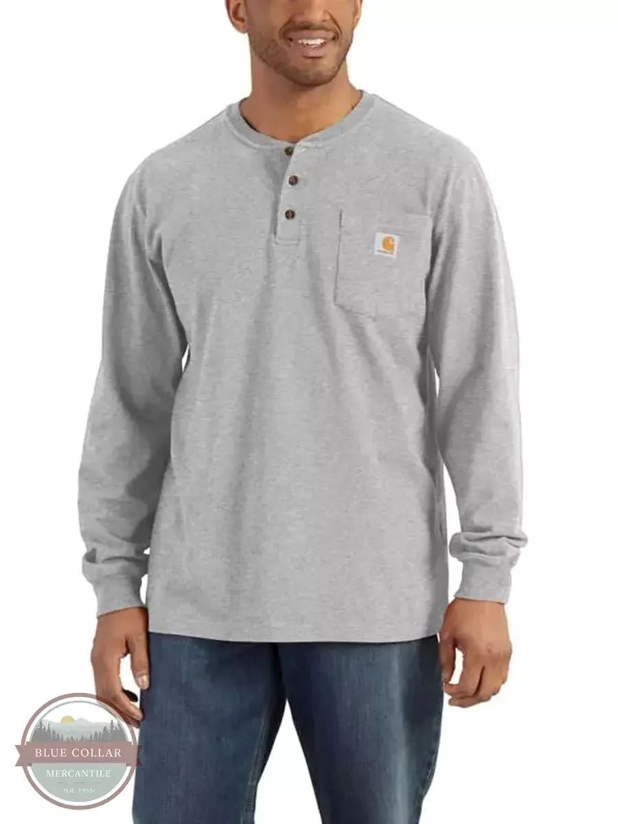 K128 Loose Fit Heavyweight Long Sleeve Pocket Henley T-Shirt