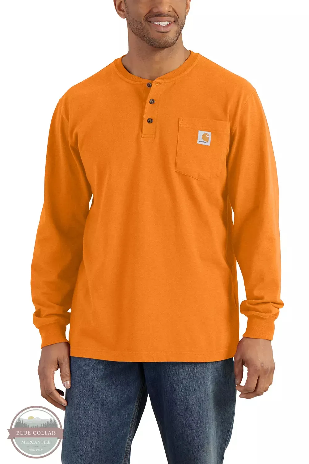 K128 Loose Fit Heavyweight Long Sleeve Pocket Henley T-Shirt