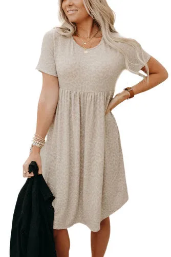 Khaki Leopard Print Empire Mini Dress