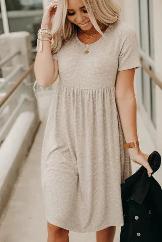 Khaki Leopard Print Empire Mini Dress