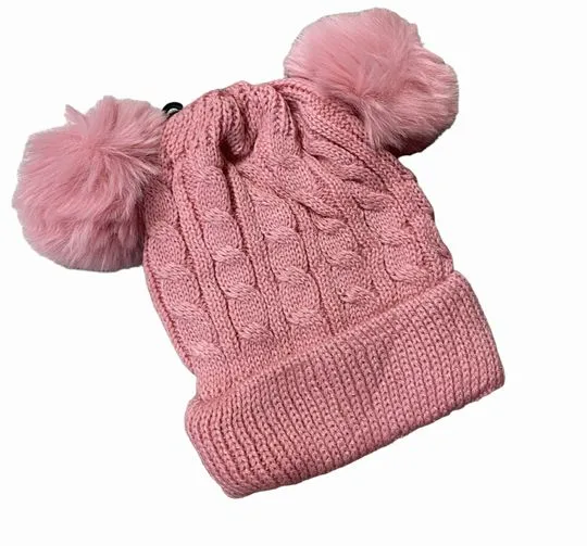 Knit soft velour lined double Pom Pom Toddler Hats