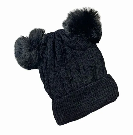 Knit soft velour lined double Pom Pom Toddler Hats