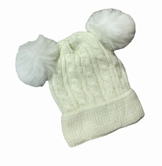 Knit soft velour lined double Pom Pom Toddler Hats